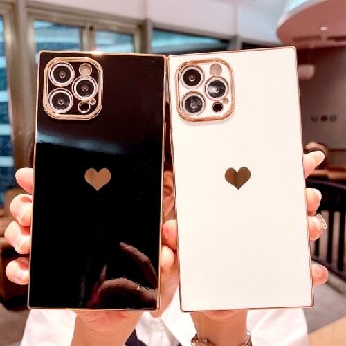 Electroplated Love Heart Phone Case For iPhone 12 11 Pro Max XR X XS Max 7 8 Plus SE 2020 Capa Shockproof Protective Back Cover