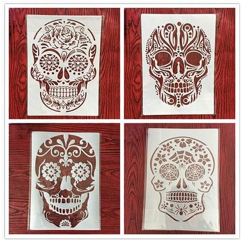 CraftArtGo DIY skull Stencils Painting Scrapbook Coloring Cake decorating sugar powder sieve printing mold printing table