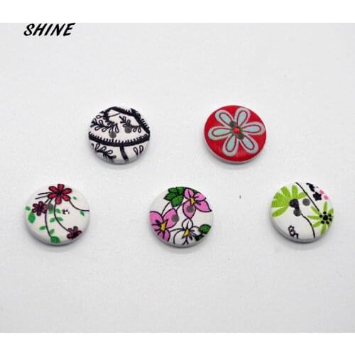 Wooden Sewing Buttons Scrapbooking Round Mixed Two Holes Flower Pattern 15mm Dia. 24 PCs Costura Botones Decorate bottoni botoes