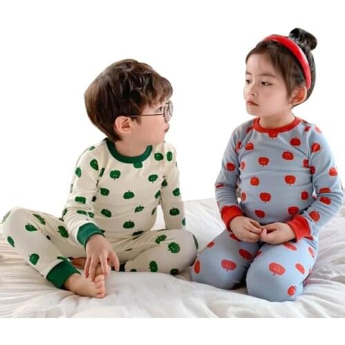 Children pajamas set for boys girls cotton apple printed homewear long sleeve casual T shirt and pants 2 pcs sets dressing gown