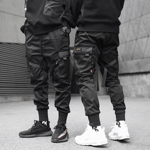 Autumn Hip Hop Mens Joggers Cargo Pants Harajuku Tactical Harem Pants Men Sweatpants Ribbons Balck Pebcil Pants Trousers Hombre