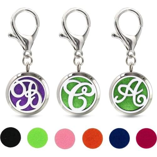 Capital Letter Key Chain Essential Oil Perfume Diffuser 30mm Magnetic Locket with Lobster Clasp Key Ring 10pcs Pads Free