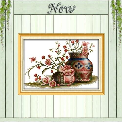 Flower in pot plant paintings 11CT patterns printed on canvas DMC 14CT chinese Cross Stitch diy Needlework Sets Embroidery kits