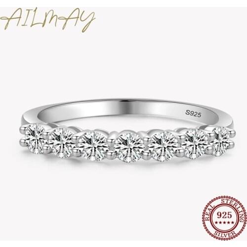Ailmay 100% 925 Sterling Silver Stackable Round Dazzling Cubic Zirconia Rings for Women Wedding Engagement Jewelry Gift