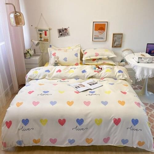 Colorful Heart Printed Duvet Cover Set with Bed Linen Pillowcase Bedding Sets Adults Kids Home Textile Cartoon Pattern Bed Cove