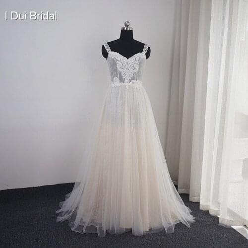 Lace Strap Boho Chic Wedding Dress A Line Lace Appliqued Beaded Bridal Gown