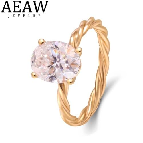 AEAW Fashion Jewelry Engagement Rings Oval Moissanite Solid 18k Yellow Gold 2.0ct 7x9mm DF Color For Women Gifts wedding