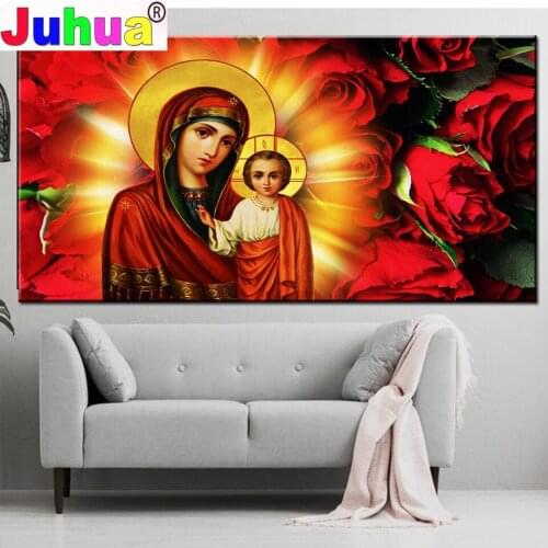 New Religion mosaic Diamond Virgin and Child Rose Diamond embroidery Full Round drill 5d diy diamond painting 3D cross stitch