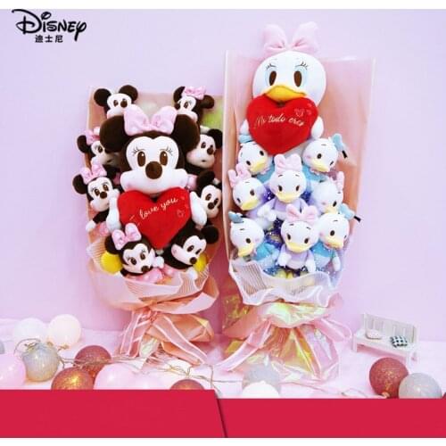Cartoon Lilo Stitch Plush Doll Toys Rose Bouquet Gift Box Disney Doll Mickey Minnie Mouse Donald Duck Daisy Toy Birthday Gift