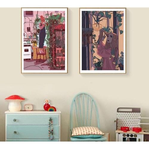 Cartoon Anime Japanese Girl Purple Style Memento Wall Canvas Painting Posters and Prints Art Aisle Living Room Unique Decoration