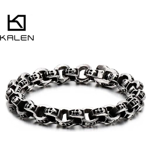 KALEN Punk 23cm Long Skull Bracelets For Men Stainless Steel Multi Skeleton Charm Link Chain Brecelets Male Gothic Jewelry 2019