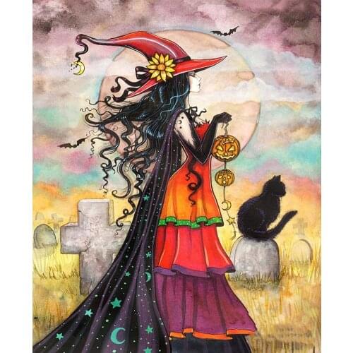 5D Poured Glue Diamond Painting Kits Full Round Square with AB Drill DIY Mosaic Halloween Witch Embroidery Handcraft Unique Gift