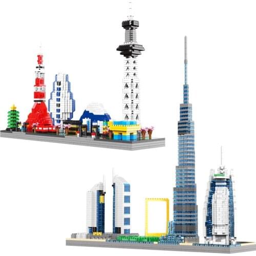 World Famous Architecture Skyline Tokyo Dubai City Building Blocks Kit Bricks Micro Particles Classic Model Children Toys Gifts