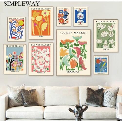 Watercolor Canvas Plant Wall Painting Nordic Abstract Flower Market Poster Vintage Art Print Modern Home Room Decotation Picture