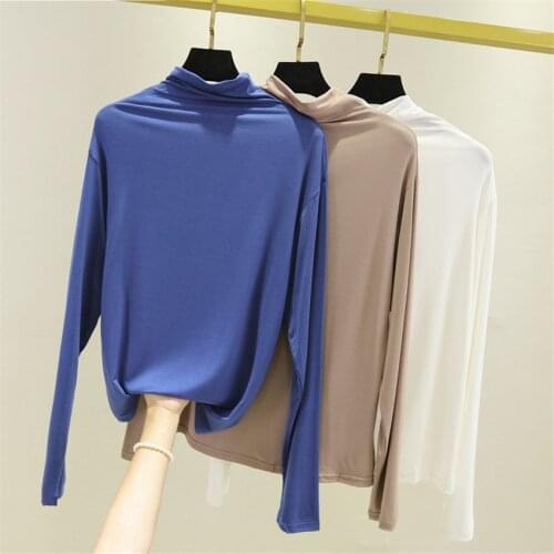 New Big Size Women Solid T-Shirt Autumn Turtleneck Modal Shirt Slim Long Sleeve Tees Lady Basic Tops Pullovers Bottomings WZ1074