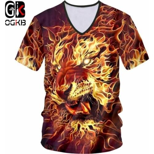 OGKB New Arrival Animal Tshirts Cool Print Flame Lion 3D T-shirt For Women/men Hiphop Punk T Shirt Round Neck Tee Shirts Unisex