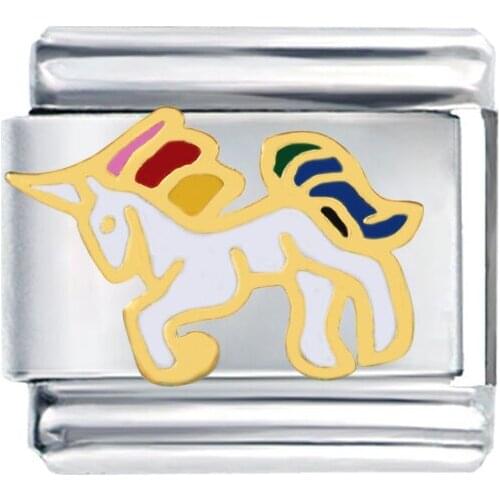 Wholesale Composable Links Classic 9mm Hand Enamel Unicorn Italian Charms Bracelet Fit Zoppini Nomiation