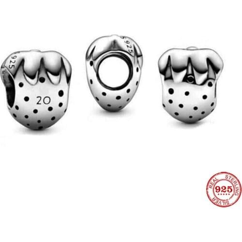 New 925 Sterling Silver Charm Cute Strawberry Bead Fruit Pendant Fit Original Pandora Bracelet Necklace DIY Jewelry
