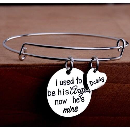 Daddy Bangle Love I Used To Be His Angel Now Hes Mind Pendant Charm Bracelet Family Fathers Day Gifts Jewelry Dad