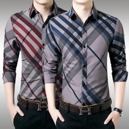 Mens long-sleeved shirts, mens slim striped plaid shirts, plus size mens autumn jackets, bottoming shirts