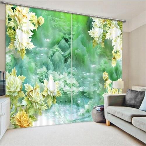 Window Curtain jade print Luxury Blackout 3D Curtains For Living Room Bedroom Drapes cortinas Customized size Cushions cover