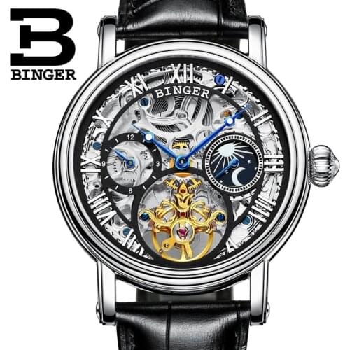 Switzerland High Quality Watches Relogio Masculino Original BINGER Skeleton Automatic Watches For Men Business Mechanical Clock