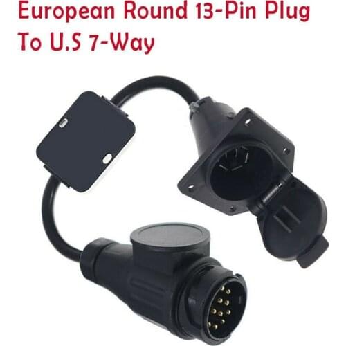Trailer Light Connector Cable Converter Adapter European 13-Pin to American 7-Pin Way Plug