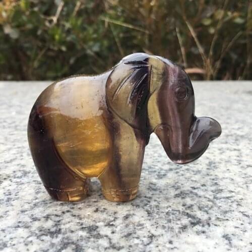 Lovely Natural Rock crystal figurine hand carved fluorite stone elephant statue