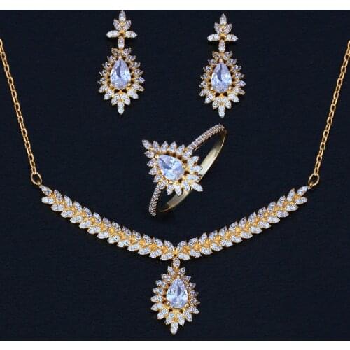 TIRIM Trendy Cubic zirconia Small Jewelry Set for Women Saudi Arabia Dubai Fashion Charm Earrings Pendant Necklace Ring
