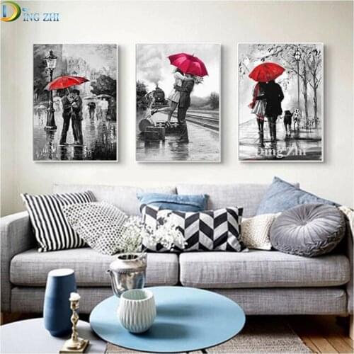 Triptych 5D Diamond Painting Black And White Scenery Romantic Couple Home Decor Kits Diamond Embroidery Full Square/Round Drill