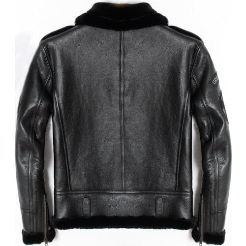 Streetwear Genuine Leather Jacket Men Jaqueta De Couro 2019 Real Sheep Shearling Coat Thick Warm Wool Liner Outerwear 801