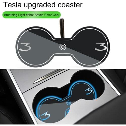 USB Charging Color Smart LED Water Coaster Luminous Car Atmosphere Light Suitable For Tesla Model 3/S/X Car Interior Accessories