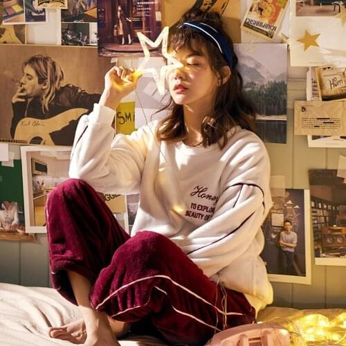 Spring And winter Pajamas Women Thicken Lovely Warm Sweet Flannel Velvet Household Set