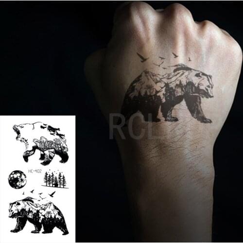 Waterproof Temporary Tattoo Sticker Bear Big Animal Bird Tree Planet Flash Tatoo Fake Tatto Body Art for Girl Women Man Kids