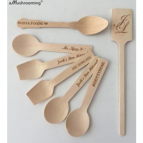 Engraved Mini Spoons Stir Sticks Disposable Cake Dessert Ice Cream Scoops Drinking Stirrers for Bars Cafe Restaurant Home Use