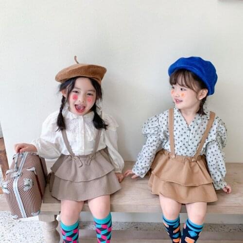 2021 Spring New Korean Style Baby Girls Layered Suspenders Skirts Pure Color Toddlers Kids Straps Skirt Children Clothes