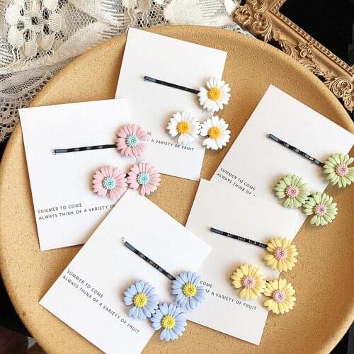 2PCs Women Daisy Flower Hairpin Set Girl Sweet Barrette Pearl Hairgrips Clip Female Hair Accessories Elastic Rope Bands HairPins