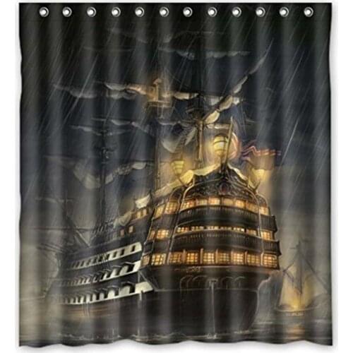Vintage Design Bathroom Curtain Nautical Vintage Sailing Pirate Ship Theme Shower Curtain Waterproof Polyester Bath Decor Sets