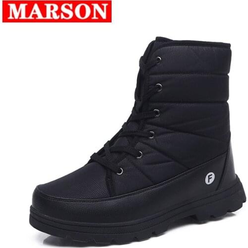 MARSON Couples Winter Snow Boots Keep Warm Mid-Calf Boot Mens Hiking Walking Shoes Womens Outdoor No-Slip Plus Size Footwear