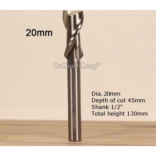 1PCS Woodworking Milling Cutter Dia 20mm, Upcut Spiral Router Bit, 1/2 Shank, Model 20*45-130 1/2 GF240