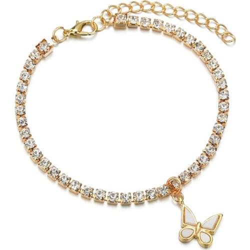 1pc Fashion Alloy Butterfly Rhinestone Decor Anklet Adjustable Alloy Anklet Chain Anklet For Women Girls Jewelry Accessories