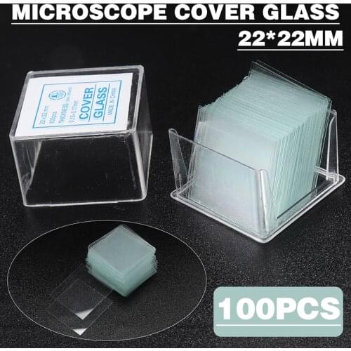 100pcs 22*22mm Blank Coverslip Slides Lab Supplies Square Microscope Cover Glass Set School Education Lab Replacement Tool