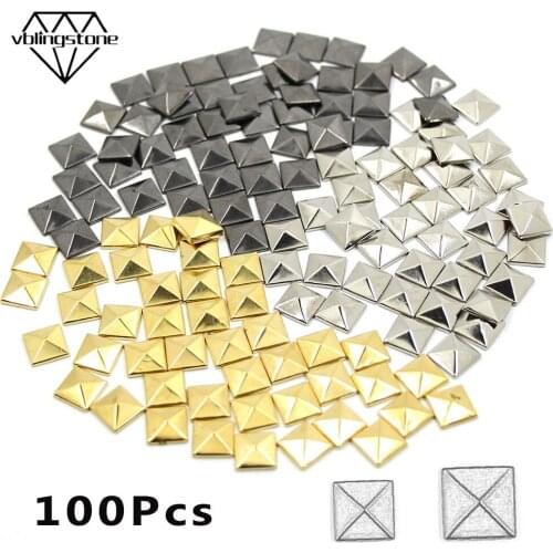100pcs Pyramid Hot Fix Rhinestuds Flatback Iron on Square Studs For Clothes DIY Metal Hot Fix Stud Rivets For Garment Bags Shoes