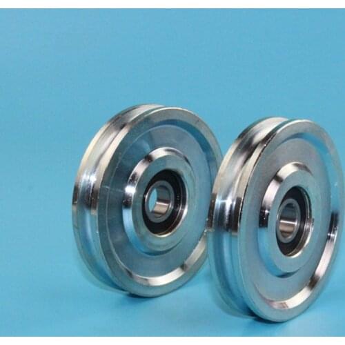 2.8 inch steel rope, nylon rope transmission deep U-groove sliding roller/pulley/wheels with 6001RS bearing bore 12mm. 2pcs/lot