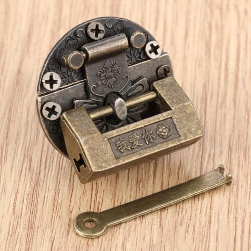 2pcs/set Chinese Old Lock Wooden Box Padlock with Vintage Box Latch Hasp Home Furniture Buckle Clasp Lock Hardware Set w/Screw