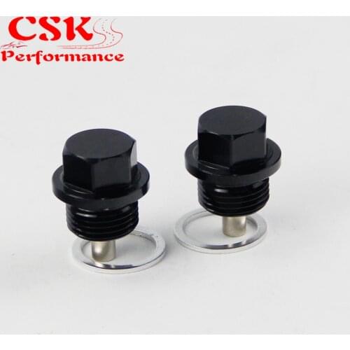 2 Pcs Engine Magnetic Oil Pan Drain Plug Bolt Anodized Crush Washer M18 X 1.5 Black/Blue/Red