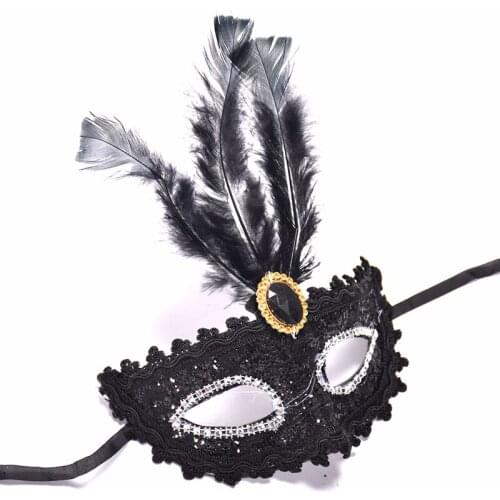 5pcs/lot Venetian Style Lace Crystal Rhinestones Cosplay Mask for Halloween /Masquerade /Costume Fringed Feather Mask