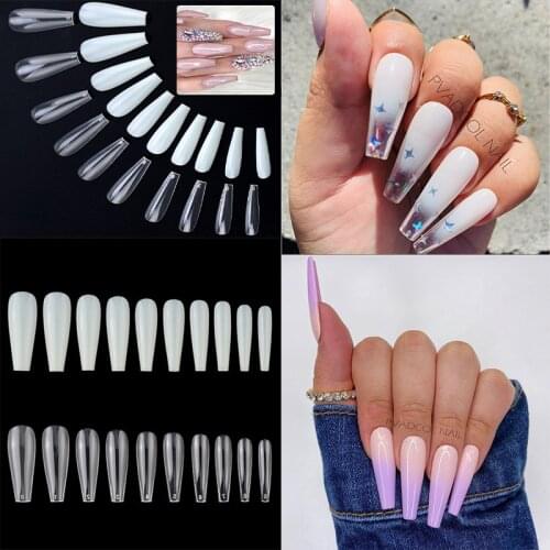 500pcs/bag Ballerina Coffin False Nail Tips Long Clear Fake Nails Full Cover Manicure Acrylic Salon Tools