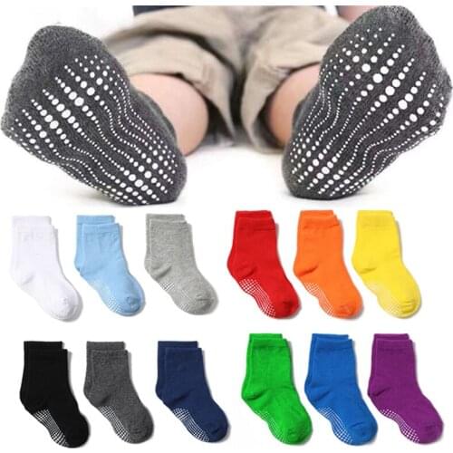 6 Pairs/Lot 1 to 7 Yrs Cotton Childrens Anti-Slip Boat Socks For Boys Girl Low Cut Floor Kid Sock With Rubber Grips Four Season