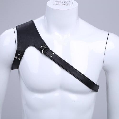 Bdsm Bondage Men Lingerie Punk Gothic Faux Leather Harness Men Adjustable One-shoulder Body Chest Harness Costume with Buckles